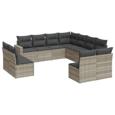 Produktbild von vidaXL 11-tlg. Garten-Sofagarnitur mit Kissen Hellgrau Poly Rattan