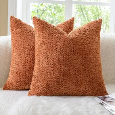 Immagine prodotto di Set di 2 federe per cuscini in velluto bouclé, colore arancione, 40x60 cm