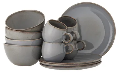 Produktbild von Bloomingville Sandrine, Servierset, Steingut, Grau, Rund, 12 Stück(e)