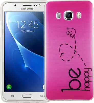 Produktbild von Handy Hülle für Samsung Galaxy J5 2016 Cover Case Schutz Tasche Motiv Slim Silikon TPU Be Happy Pink