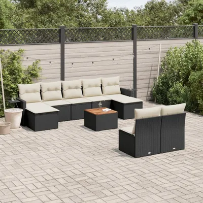 Produktbild von Design 10-tlg. Garten-Sofagarnitur mit Kissen Schwarz Poly Rattan, Gartenmöbel-Sets 2024 Neu