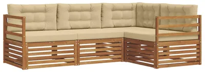 Imagen del producto de vidaXL Juego de sofás de exterior, 4 piezas, color natural y beige