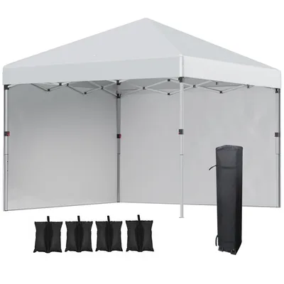 Zdjęcie produktu dla Altana Outsunny ok. 3x3 m, wodoodporna, stabilna, odporna na zimę, rozkładana, z 2 ścianami bocznymi, ochrona UV 30+, składany namiot imprezowy, namiot ogrodowy z torbą, altana ogrodowa na kemping, jasnoszara