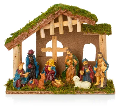 Productafbeelding van Houten Kerststal met 9 Polyresin Figuren voor Kerstdecoratie