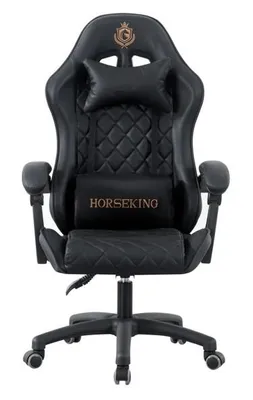 Image de Fauteuil gaming HorseKing avec repose-pieds pivotant pour le jeu, modèle MS99 noir