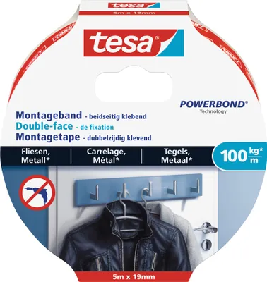 Image de tesa Powerbond ruban de montage pour carrelage/métal, 19 mm x 5,0 m