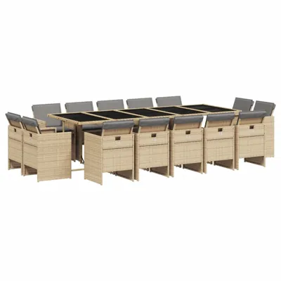 Produktbild von 15-tlg. Garten-Essgruppe mit Kissen Beigemischung Poly Rattan