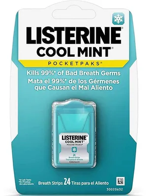 Produktbild von Atemerfrischungsstreifen Set, Listerine, Pocket Packs, gegen Mundgeruch und schlechten Atem, zuckerfrei, 24 Streifen
