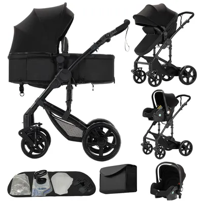 Productafbeelding van Babywagen, 3-in-1 design, compact opvouwbaar, model B588, kleur zwart
