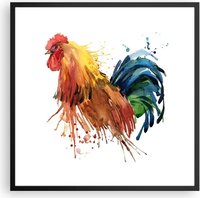 Produktbild von Gerahmtes Poster - Schwarzer Rahmen - Hahn Ilustration Tier Farben - 60x60 cm - Wand Bild - Wanddeko - Wandbilder - Wandposter - Bilderrahmen - Bilder - Kunstdruck - Wandbild - P2BAC60x60-2842