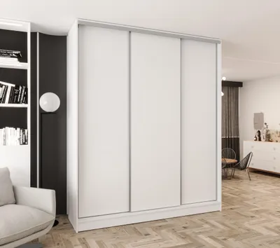 Produktbild von Schwebetürenschrank 3-türig 180x250x58 cm weiß – Moderner Kleiderschrank für Schlafzimmer und Flur, großer Kleiderschrank mit Schiebetüren