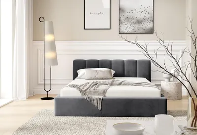 Produktbild von Polsterbett BERGO, 140x200 cm, Doppelbett mit Bettkasten, Velourstoff, Frabe: Dunkelgrau