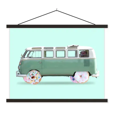 Produktbild von MuchoWow® Textilposter Donuts - Lieferwagen - Auto - Grün 40x30 cm mit schwarzem Rahmen - Dekorationen