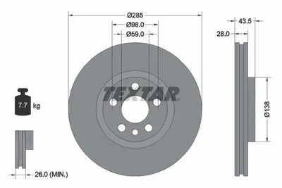 Obrázok produktu pre 2 brzdové kotúče Textar 285 mm predné pre Citroen Fiat Lancia Peugeot