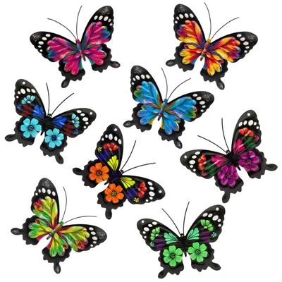 Imagen del producto de Decoración de pared con mariposas de metal, juego de 8 piezas, para jardín y uso en interiores