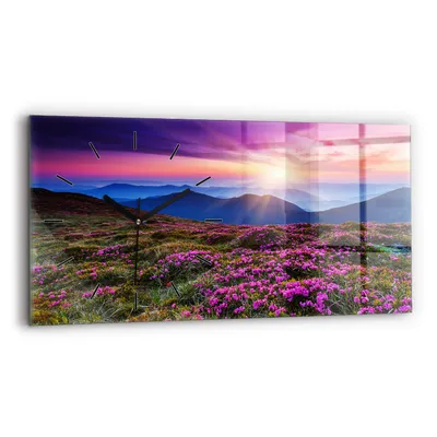 Produktbild von Wallfluent Wanduhr – Stilles Quarzuhrwerk - Uhr Dekoration Wohnzimmer Schlafzimmer Küche - Zifferblatt mit Strichen - schwarze Zeiger - 60x30 cm - Sonnenaufgangblumen