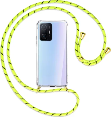 Produktbild von Handykette Backcover-Schutzhülle mit Band (Metall goldfarben) für Xiaomi Mi 11T - neongelb