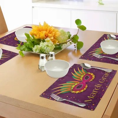 Produktbild von ABAKUHAUS Karneval Platzmatten, Festival Sterne Dots, Tiscjdeco aus Farbfesten Stoff für das Esszimmer und Küch, Lila Orange Grün