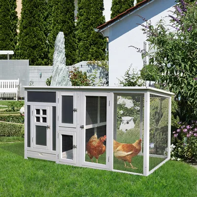 Produktbild von SUGIFT Freilaufgehege Hühnerhaus, Hühnerstall mit Nistkasten, Tannenholz wasserdicht, Grau-Weiß  |  für 1-2 Hühner  |  1,05 m²  |  160 x 75 x 80 cm