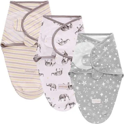 Produktbild von Famanu Babydecke Swaddle Wrap - 3 Stück, 100% atmungsaktives Baumwollmaterial, verstellbar, unisex, grau