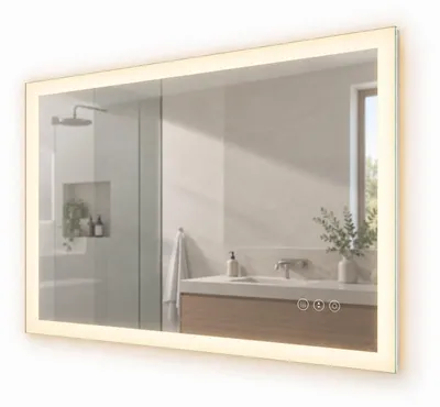 Productafbeelding van Relaxdays Badspiegel, 60 x 80 cm, LED-spiegel met dimfunctie, stopcontact, anti-condens, IP44, rechthoekige badkamerspiegel, glas, AI-gegenereerde afbeelding