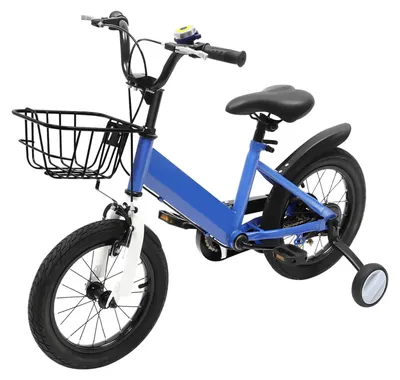 Produktbild von Kinderfahrrad - Mit Stützrädern - Räder 35 cm - Hinterradfederung - Felgenbremse - Rahmen aus Kohlenstoffstahl - Tragkraft 35 kg - Für Kinder 3–5 Jahre - Blau
