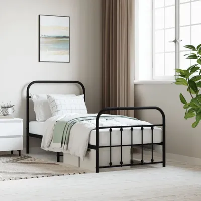 Produktbild von vidaXL Bettgestell mit Kopf  und Fußteil Metall Schwarz 90x200 cm - Bettgestell - Bettgestelle - Bettrahmen - Bett