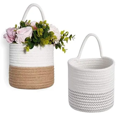 Image de Omgoods - Lot de 2 paniers en corde de coton tressé - Paniers de rangement suspendus - 18 x 19 cm