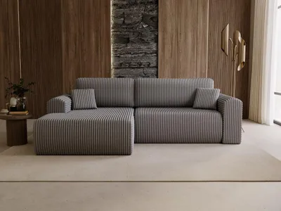 Produktbild von GrainGold Ecksofa L-Form Links Belvio- Ecksofa mit Schlaffunktion und Bettkasten- Moderne Ecksofa, Wohnzimmer Ecksofa - Eckcouch Dunkelgrau (Tilia 90)