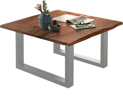 Produktbild von Couchtisch Baumkante massiv Akazie nussbaum 90 x 90 silber NOAH