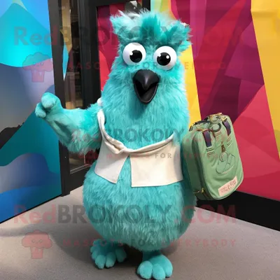 Produktbild von Blaugrüner REDBROKOLY Lama Maskottchen Kostüm charakter bekleidet mit einem Tanktop und Clutch-Taschen
