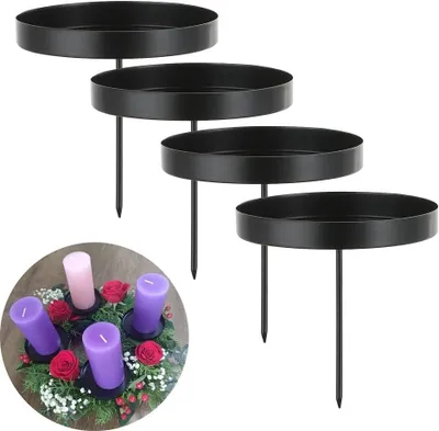 Produktbild von Set mit 4 Kerzenhaltern für Adventskranz, Metall, 8 cm, schwarzer Kerzenhalter, Kerzenhalter für Adventskerzen, dekorative Kerzenplatte für Adventskranz