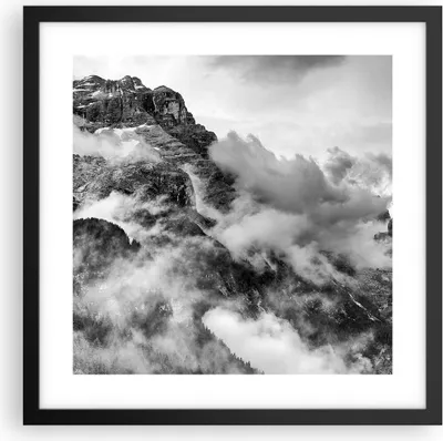 Produktbild von Gerahmtes Poster - Schwarzer Rahmen - Berge Nebel Gipfel - 40x40 cm - Wand Bild - Wanddeko - Wandbilder - Kunstposter - Wandposter - Bilderrahmen - Bilder - Kunstdruck - Wandbild - P2BAC40x40-3664