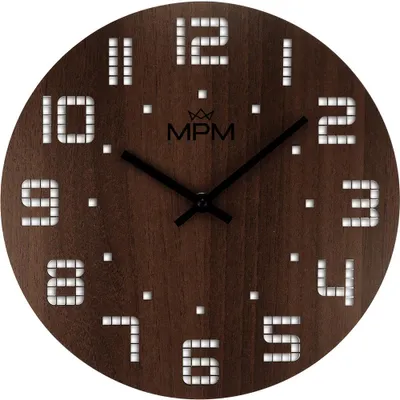 Produktbild von MPM-Quality Pixel Wanduhr Holz lautlos Dunkelbraun 30 cm