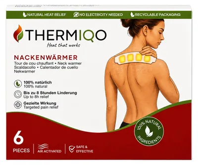 Produktbild von Thermiqo Nackenwärmer 6 Stück – Bis zu 8 Stunden Wärme – Selbstklebende Wärmepflaster für Nacken & Schultern – Bei steifen & verspannten Muskeln – Luftaktiviert