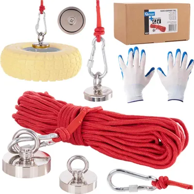 Immagine prodotto di Calamita potente - set di magnete da pesca - forza di trazione 170kg - magneti al neodimio - calamite potenti con corda (20m) & guanti - magnet fishing
