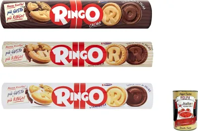 Produktbild von Pavesi Testpaket Ringo Kekse kekse mit Vanilla, Kakao und Haselnuss 12x 165 g cookies italien biscuits snack + Italian gourmet polpa 400g