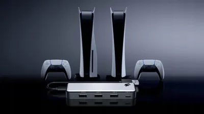 Zdjęcie produktu dla Hub USB do PS5 - 3x USB-A, 1x USB-C, LED FLASHFIRE AHUB155 odłączany kabel