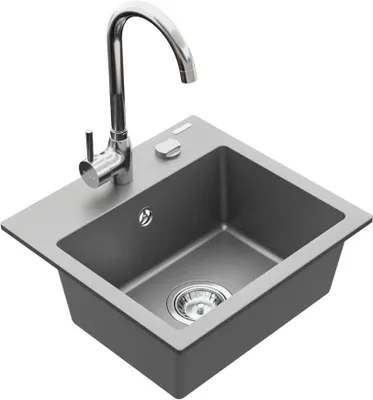 Produktbild von Mexen Milo 1-Becken-Granit-Spüle mit Mischbatterie Telma, Grau - 6505-71-670200-00