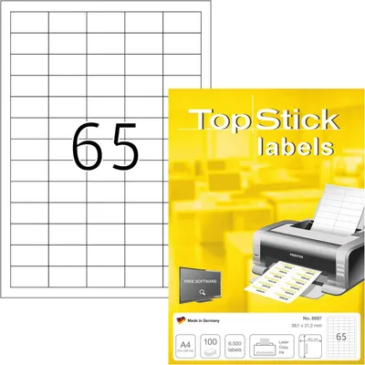 Image de Étiquettes universelles TOP STICK 38,1 x 21,2 mm blanc 6.500 étiquettes sur 100 feuilles
