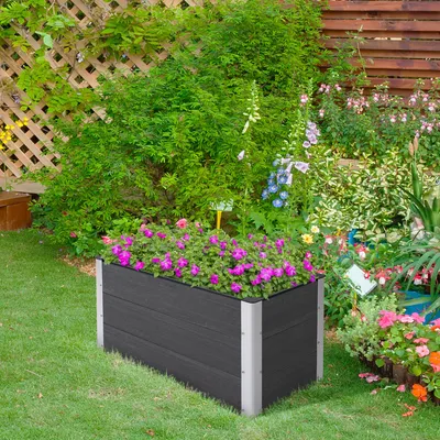 Produktbild von Hochbeet WPC Aluminium wetterfest, Pflanzkasten Balkonbeet ohne Boden, Blumenkasten Gartenbeet, Grau | 100 x 50 x 55,5 cm | 12,5 kg | rostfrei