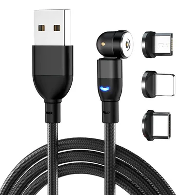 Produktbild von 540° 3 in 1 Magnet Ladekabel Universal Handy für Apple iPhone Samsung Huawei Lenovo Xiaomi Micro USB Typ C LED - 1 Meter Laden (Ohne Datentransfer)