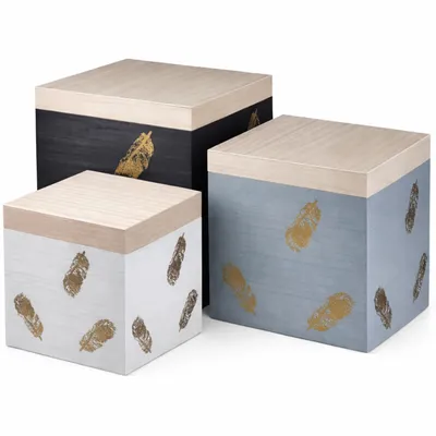 Produktbild von 3 Holzkisten mit Deckel Set Allzweckkiste Spielzeugkiste Aufbewahrung Holzbox