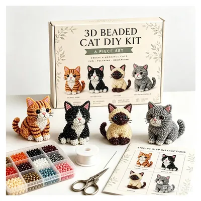 Imagen del producto de Kit de manualidades con perlas 3D, con motivos de 4 animales, para adultos, ideal para un pasatiempo creativo