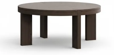 Produktbild von Design Couchtisch Rund Massivholz – Dunkelbraun Modern Japandi Stil.