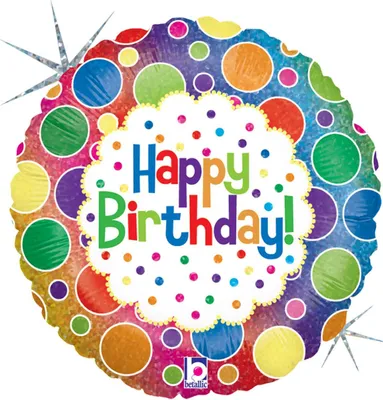 Produktbild von 18"/Ø46cm Folienballon Dots "Happy Birthday" Holo