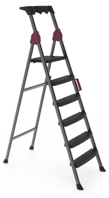 Productafbeelding van Evila Originals, hoogwaardige uitschuifbare ladders gemaakt van 100% staal, verkrijgbaar in zwart, grijs en bordeauxrood, draagvermogen 150 kg