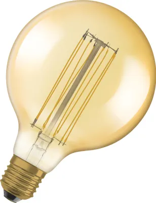 Immagine prodotto di OSRAM Vintage 1906 LED con tonalità oro, 8,8W, 806lm, forma a globo con diametro di 125 mm e base E27, colore della luce bianco caldo, filamento dritto, dimmerabile, fino a 15.000 ore di vita utile
