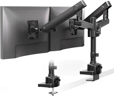 Zdjęcie produktu dla UCHWYT MONITOROWY PUTORSEN DLA 2 MONITORÓW, 17-35 cali - Aluminiowy uchwyt stołowy z amortyzatorem gazowym - Regulowany na wysokość, możliwość nachylania i obracania - Do