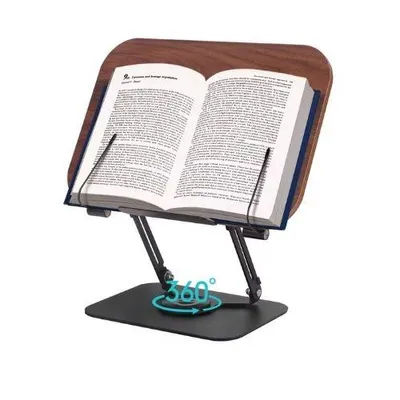 Zdjęcie produktu dla Podstawka pod książkę do czytania, ergonomiczna konstrukcja, regulowany obrót 360°, przenośna i składana, brązowa